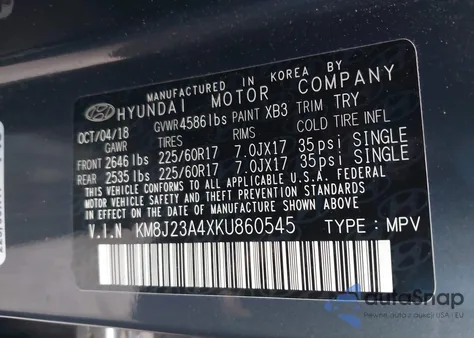 2019 Hyundai Tucson Se from USA, damaged, VIN KM8J23A4XKU860545
